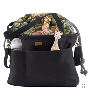 Torebka dla mam „me & baby” do wózka, czarna w kwiaty